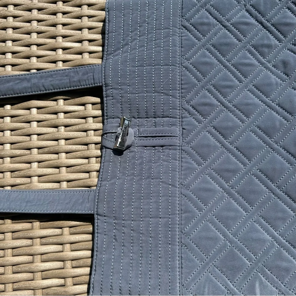 Vera Bradley Gray/Blue Quilted Tote Tab Button Closure - Picture 2 of 12